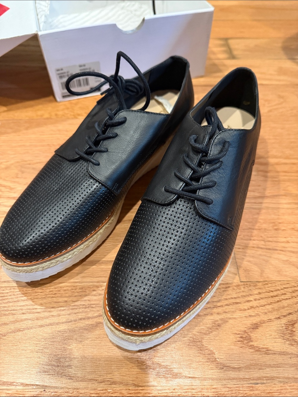Aldo Black Perforated Leather Platform Oxfords